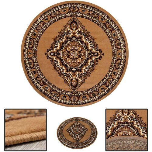 4065975007900 - Vimoda - Teppich Rund Orientalisch Klassisch Orient Teppich Kurzflor Wohnzimmer SchlafzimmerØ 160 cm Rund Beige 8757 - Beige