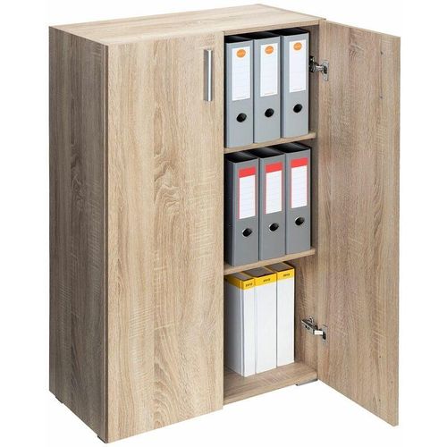 4250525360547 - Kommode mit 2 Türen Holz Modern höhenverstellbarer Einlegeboden Schlafzimmer Büro Flur Mehrzweckschrank Aktenschrank Schrank 3 Fächer mit Tür Eiche