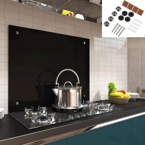 4251258908402 - - Küchenrückwand Spritzschutz Fliesenspiegel Küche Wandschutz Glas 6mm esg Schwarz - 90x40CM