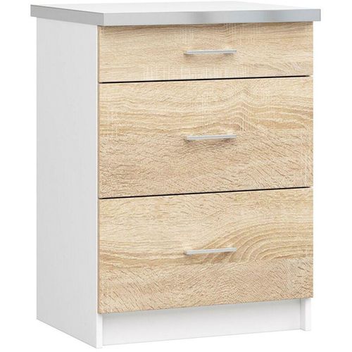 5901738166370 - Küchenschrank Akord lima modular S60 Schubladenunterschrank Weiß 60 cm 3 Schubladen Front Sonoma-Eiche B60 x H82 x T445 cm