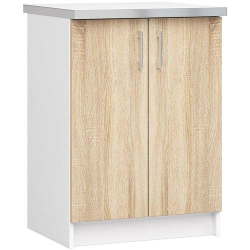 5901738163294 - Küchenschrank Akord lima modular S60 Unterschrank mit Arbeitsplatte Weiß 60 cm 2 Türen 2 Ebenen Front Sonoma-Eiche B60 x H82 x T445 cm