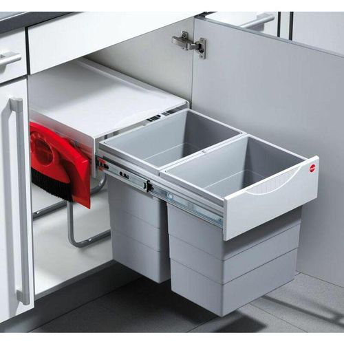 4250000516599 - Mülleimer Küche Einbau ab 40cm Schrank 2-fach Abfalleimer - Grau - Hailo