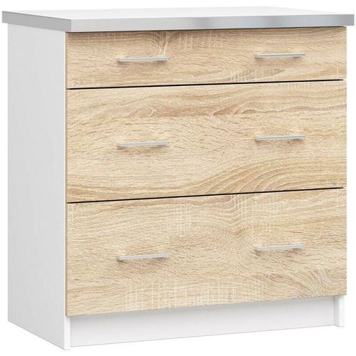 5901738166400 - Küchenschrank Akord lima modular S80 Schubladenunterschrank Weiß 80 cm 3 Schubladen Front Sonoma-Eiche B80 x H82 x T445 cm