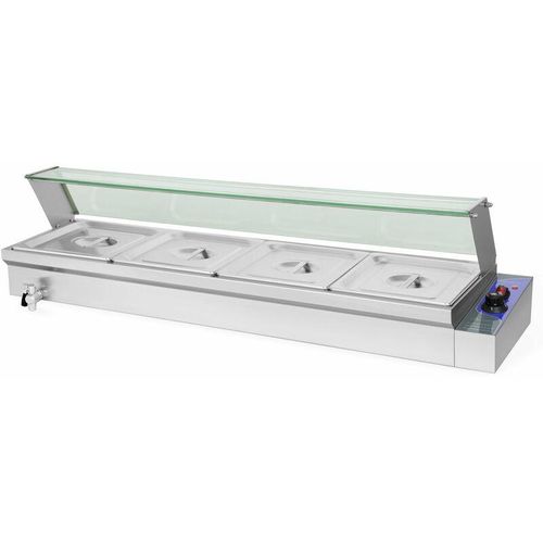 4260307355609 - Speisenwärmer Buffetwärmer Wärmebehälter Für Speisen Elektrisch 1500W aus Edelstahl (Inkl 4x 1 2 gn Behälter mit Deckel für 4x 6L Ablasshahn Glas