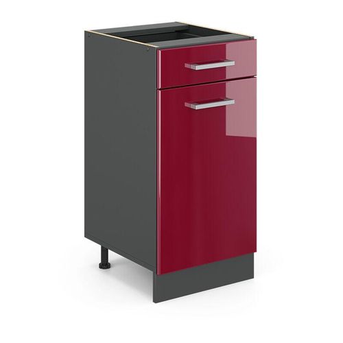 4251421954342 - Schubladenunterschrank R-Line 40 cm Anthrazit Bordeaux-Rot Hochglanz modern 1 Schublade Vicco