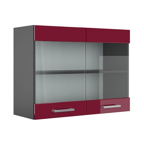 4251421956261 - Glashängeschrank R-Line 80 cm Anthrazit Bordeaux-Rot Hochglanz modern Vicco