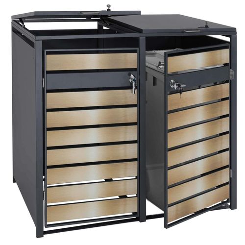 4057651531953 - 2er Mülltonnenverkleidung MCW-J81 Mülltonnenbox erweiterbar Metall 50kg anthrazit ~ gold