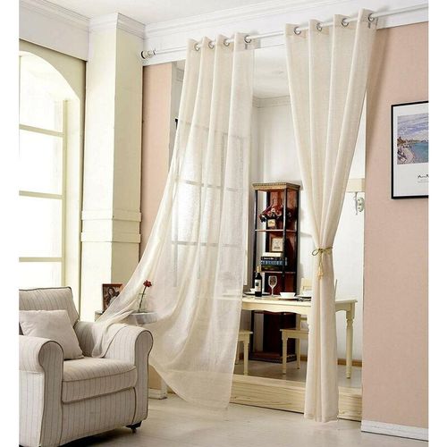 4063425040897 - 2er-Set Gardinen transparent mit Ösen Leinen Optik creme 140x225 cm - creme - Woltu