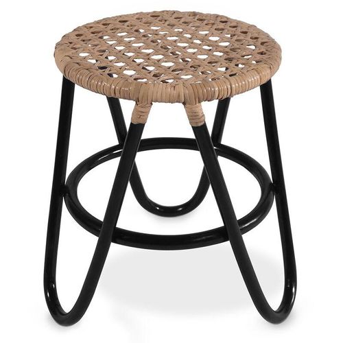 5056667070035 - Privatefloor - Runder Rattan Hocker - Boho Bali Stil - Klein - Lleta Schwarz - Rattan - Schwarz