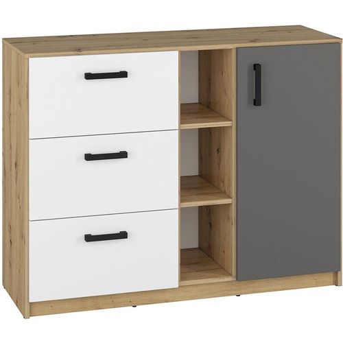 4066075048077 - Lomadox - Jugendzimmer Kommode FYLI-131 in Artisan Eiche Nb mit weiß anthrazit b h t ca 120 93 42 cm - braun