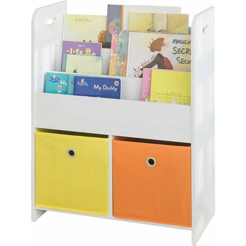 4251388610978 - SoBuy KMB27-W Kinder Bücherregal Kinderregal mit 3 Ablagefächern und 2 Stoffboxen Spielzeugregal Aufbewahrungsregal für Kinder Spielzeug-Organizer