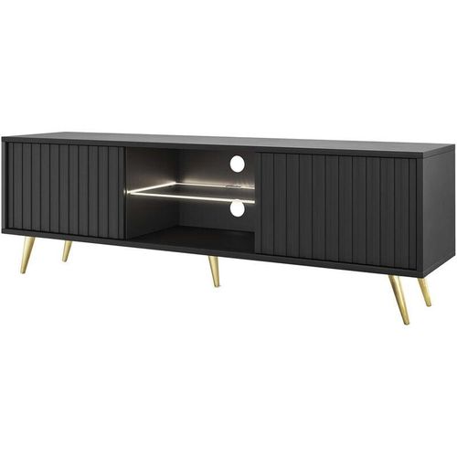 5903025596532 - Selsey Bello - TV-Schrank mit Lamellenfronten - 135 cm - Schwarz mit goldenen Beinen