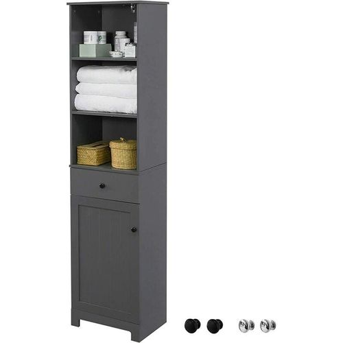 4251388614112 - BZR17-DG Badezimmer Hochschrank Badschrank Badregal Badezimmerschrank mit 3 offenen Fächern 1 Schublade und 1 Tür dunkelgrau bht ca 40x161x35cm