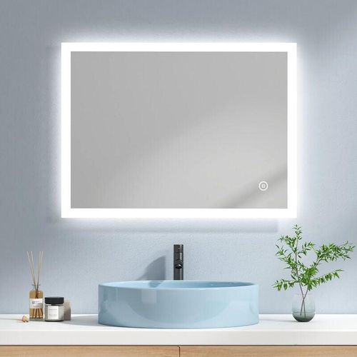 7445606224291 - EMKE Badspiegel mit Beleuchtung LED Wandspiegel Badezimmerspiegel 80x60cm Kaltweißes Neutrales Warmweißes Licht Touchschalter Beschlagfrei