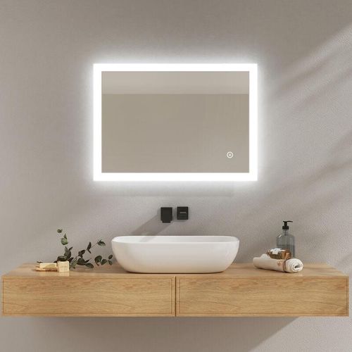 7445610720789 - Badspiegel mit Beleuchtung led Wandspiegel Badezimmerspiegel 70x50cm Kaltweißes Neutrales Warmweißes Licht Touchschalter Beschlagfrei - Emke