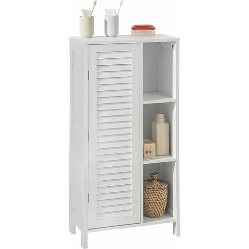 4251388614778 - BZR39-W Badkommode Hochschrank Badschrank mit Lamellentür Kommode fürs Bad Badezimmerschrank Aufbewahrungsschrank weiß bht ca 48x96x24cm - Sobuy