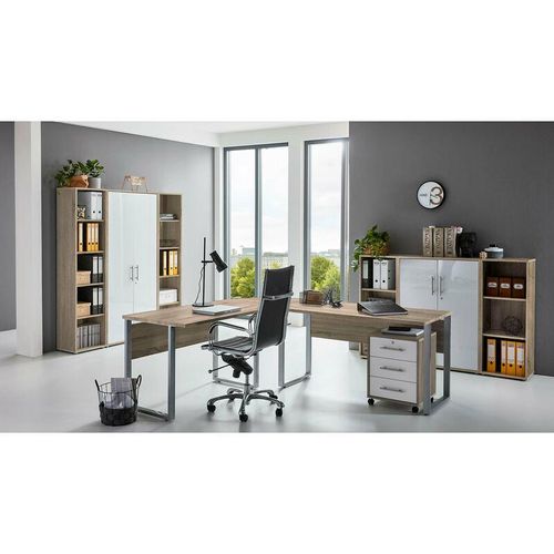 4260593577174 - Büromöbel-Set Office Edition Set 5 eiche sonoma  weiß hochglanz - natur - Bmg Möbel