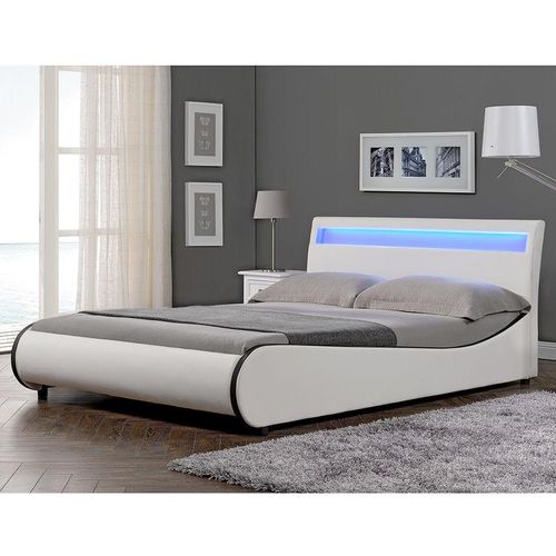 4260390266905 - [corium] - led Polsterbett Valencia 140x200cm Weiß mit schwarzer Kante Weiß