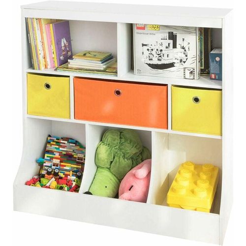 4251388610787 - KMB26-W Kinder Bücherregal Kinderregal mit 5 Ablagefächern und 3 Stoffboxen Spielzeugregal Aufbewahrungsregal für Kinder Spielzeug-Organizer Weiß bht