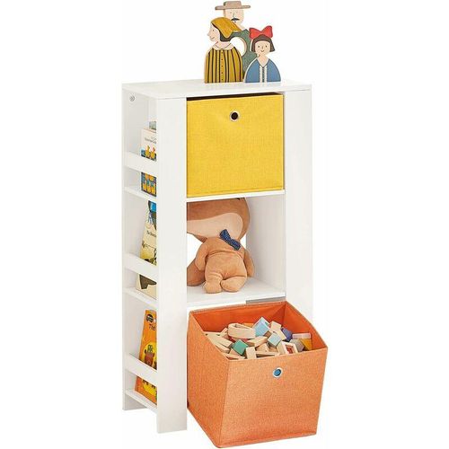 4251388617274 - Sobuy - KMB48-W Kinder Bücherregal mit Turm-Design Kinderregal mit 2 Stoffboxen Spielzeugregal Aufbewahrungsregal für Kinder Spielzeug-Organizer Weiß