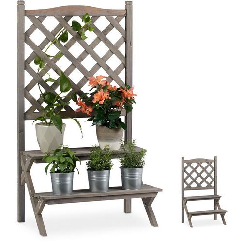 4052025931131 - Blumentreppe mit Rankgitter Blumenregal mit 2 Stufen Pflanzentreppe Holz für Blumen hbt 109x61x40 cm grau - Relaxdays 4052025931131 - Blumentreppe mit Rankgitter Blumenregal mit 2 Stufen Pflanzentreppe Holz für Blumen hbt 109x61x40 cm grau - Relaxdays