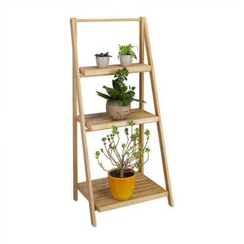 4052025202712 - Blumentreppe innen 3 Stufen Bambus klappbar Leiterregal Pflanzenregal h x b x t 99 x 45 x 32 cm Holz natur - Relaxdays