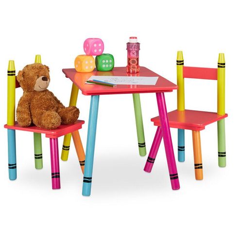 4052025375041 - Kindersitzgruppe Kindertisch mit 2 Stühlen Mädchen & Jungen mdf & Holz Sitzecke fürs Kinderzimmer bunt - Relaxdays