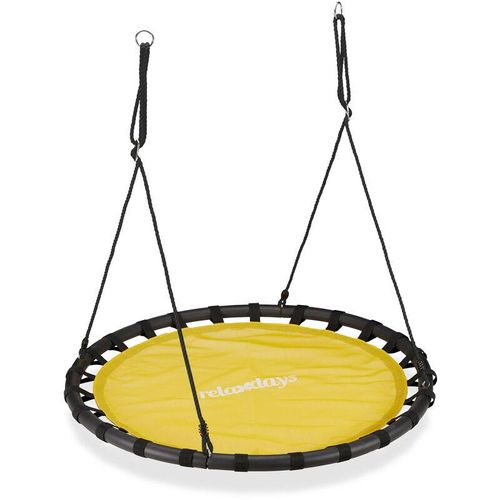 4052025927059 - Nestschaukel runde Hängeschaukel für Kinder & Erwachsene verstellbar draußen ø 120 cm bis 100 kg gelb - Relaxdays