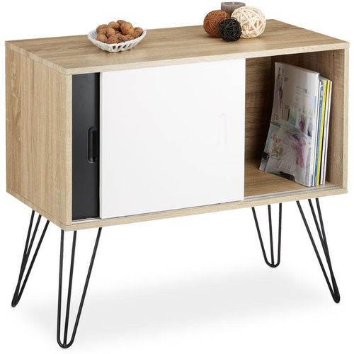 4052025203481 - Relaxdays - Sideboard Retro Kommode mit Schiebetüren Anrichte aus Holz und Metall hbt 70 x 80 x 40 cm schwarz-weiß