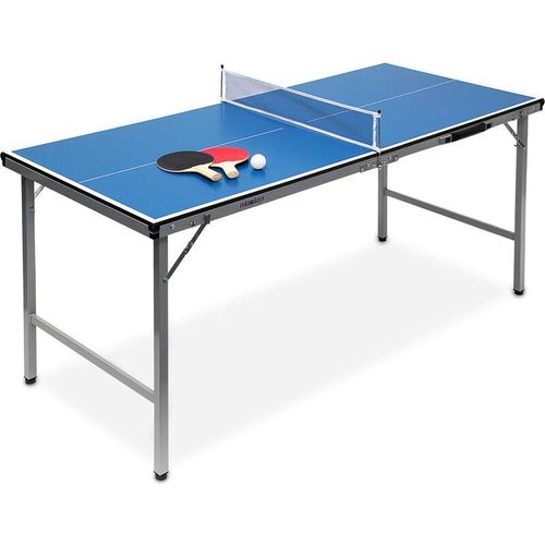 4052025191023 - Relaxdays - Klappbare Tischtennisplatte hbt 71 x 150 x 67 cm tragbarer Ping Pong Tisch Netz Bälle Schläger blau