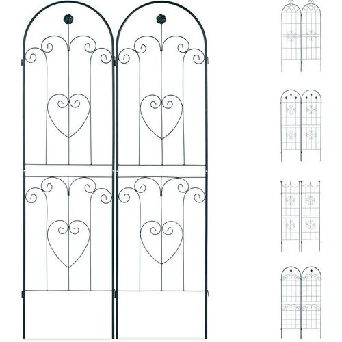 4052025931834 - Rankgitter 2er Set Metall 180 x 50 cm Rankhilfe Garten Rundbogen Blume & Herz zum Stecken dunkelgrün - Relaxdays