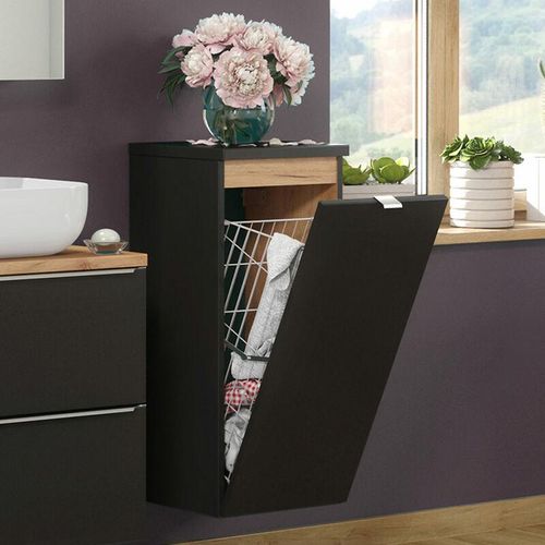 4251581576262 - Lomadox - Badezimmer Unterschrank mit Wäschekorb TOSKANA-BLACK-56 in seidenmatt anthrazit b h t ca 35 80 35cm - grau