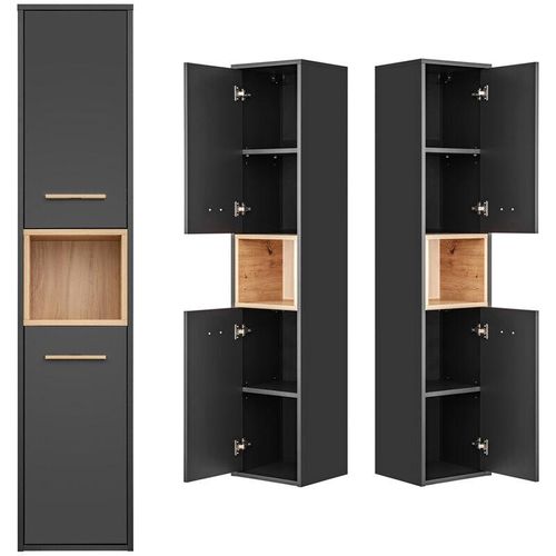 4066075038665 - Lomadox - Badezimmer Hochschrank BOLOGNA-56 in anthrazit mit Artisan Eiche Nb b h t ca 36 170 33 cm - anthrazit