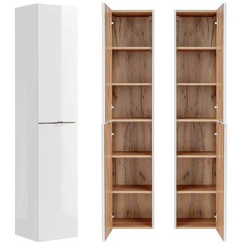 4251581554024 - Lomadox - Badezimmer Hochschrank TOSKANA-56 in Weiß-Hochglanz b h t ca 35 170 33cm - weiß