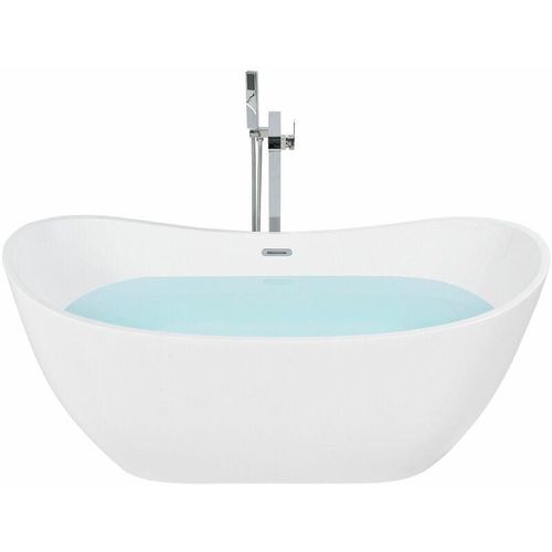 4260580927722 - Beliani - Freistehende Badewanne 170 x 77 cm Weiß Sanitäracryl Oval Modern - Silber