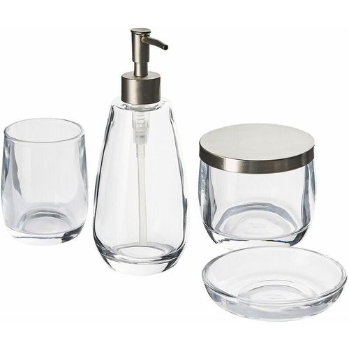 4251682281898 - 4-teiliges Badezimmer-Set Transparent Glas Seifenspender Seifenschale Zahnbürstenhalter Becher Moderner Minimalistischer Stil Badzubehör für WC