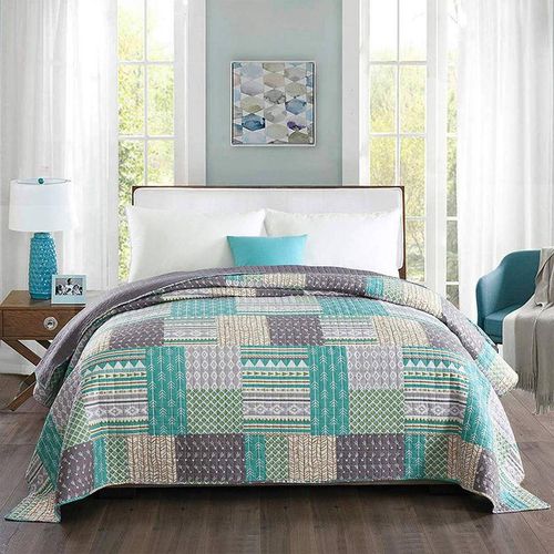 4063425031406 - Tagesdecke Bettüberwurf Steppdecke Patchwork Wendedesign Bettdecke Stepp Decke Doppelbett unterfüttert und gesteppt 240x260 cm - Woltu