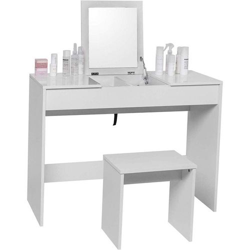 4063425053576 - Woltu - Schminktisch Kosmetiktisch mit Hocker und klappbar Spiegel Hochglanz TischplatteSchreibtisch Frisierkommode 100 45 76cm Weiß