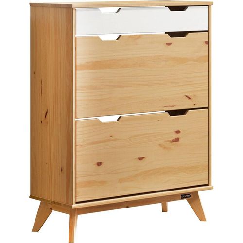 4251779110285 - Schuhschrank Borneo Holz 101x80x33cm mit Schublade 2 Klappen fsc®- zertifiziert Massiv 45kg Belastbar Flur Diele Schuhregal Schuhkipper Kiefer