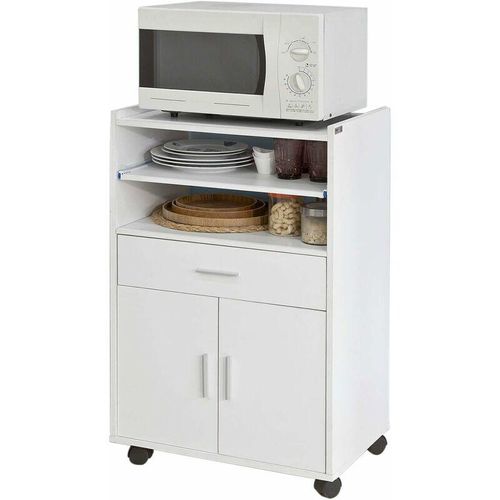 4251388600931 - Sobuy - FSB09-W Mikrowellenschrank mit Rollen Küchenschrank Küchenwagen Rollschrank Getränkewagen mit Einer Schieb-Ablage weiß bht ca 59x92x40cm