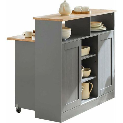 4251388615713 - FSB36-HG Sideboard mit Schiebetüren Kücheninsel mit erweiterbarer Arbeitsfläche Küchenschrank Highborad Kommode Schrank hellgrau bht ca 110x97x68cm