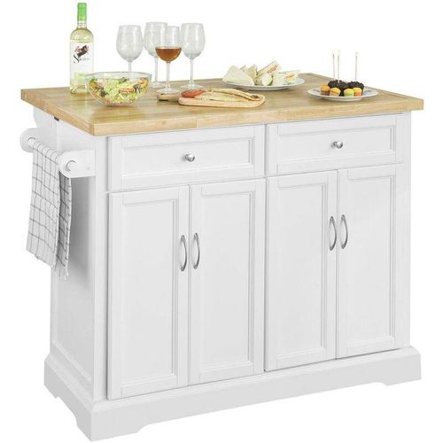 4251388605301 - Sobuy - Extendable Kitchen Trolley Island Storage Cupboard White FKW71-WN+Free Bathtub Rack FRG104-N - White