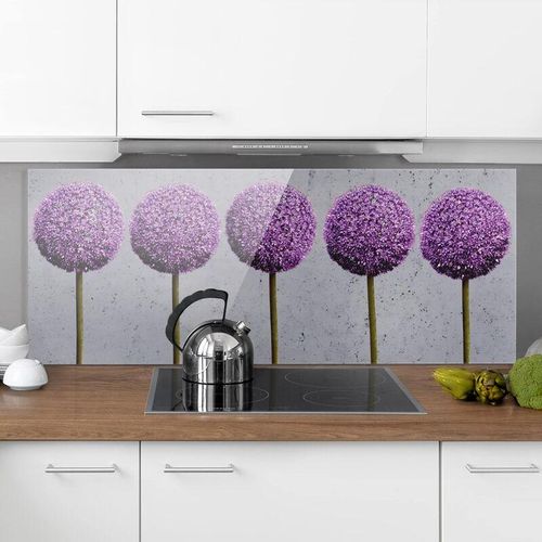 4055957666355 - Micasia - Spritzschutz Glas - Allium Kugel-Blüten - Panorama Quer Größe HxB 40cm x 100cm