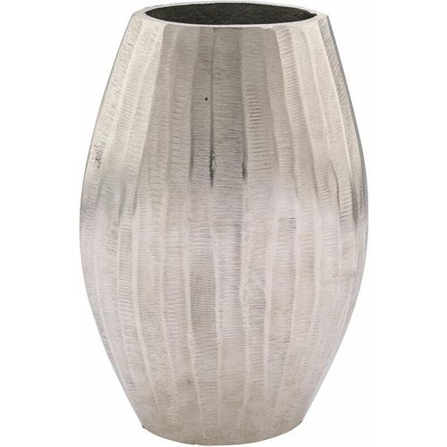 4260700658703 - Spetebo - Aluminium Rillen Blumen Vase silber - oval   33 cm - Alu Tisch Deko Metall rund groß