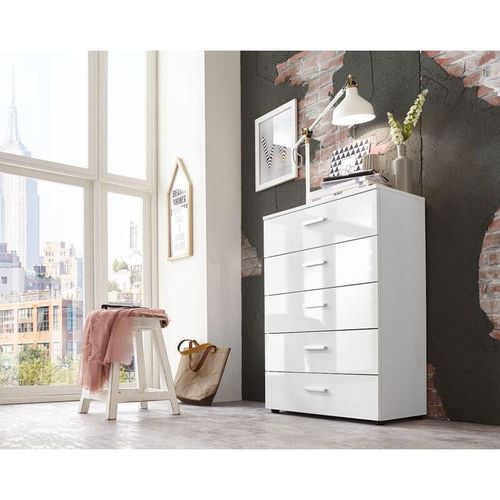 4039245100240 - Schubladen Kommode Sideboard Tower marbella in Hochglanz weiß Höhe 91 Breite 65 Tiefe 32 cm Made in Germany - Weiß - Bmg Möbel