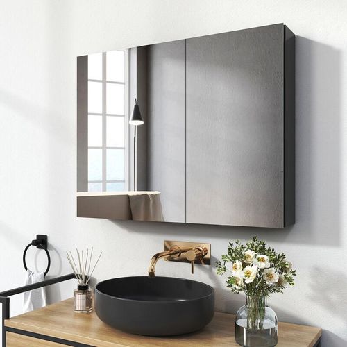 0729808418014 - Spiegelschränke 85x65cm Spiegelschrank Badschrank mit Doppelseitiger Spiegel (Grau) - Emke