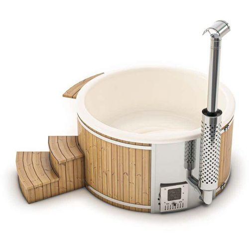 4251771228094 - Finntherm - Badefass Stockholm aus Thermoholz Badebottich Hot Tub mit Holzofen Schwimmbecken Jacuzzi outdoor inkl Minibar beheizbar ø 180 cm