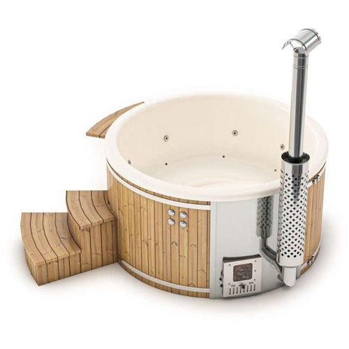 4251771228155 - FINNTHERM Badefass Stockholm aus Thermoholz Badebottich Hot Tub mit Holzofen Whirlpool Schwimmbecken Jacuzzi outdoor inkl Minibar beheizbar Ø