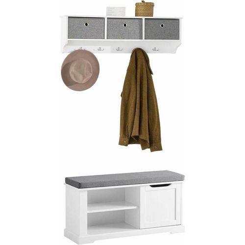 4251388620267 - Wandgarderobe-Set Flurset Flurmöbel Schuhbank mit Sitzfläche Flurgarderobe FSR84-W+FRG282-W - Sobuy