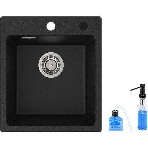 0607595016784 - Cecipa - Spülbecken Quarz Schwarz 40x45cm + Seifenspender Küchenspüle aus Quarz Küchenspüle aus Granit 1 Becken Einbauspüle